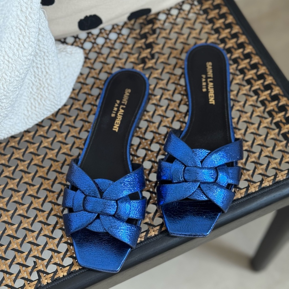 Saint Laurent Metallic Blue Sandals